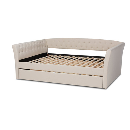 Baxton Studio Delora Beige Upholstered Full Size Daybed with Roll-Out Trundle Bed 158-9664
